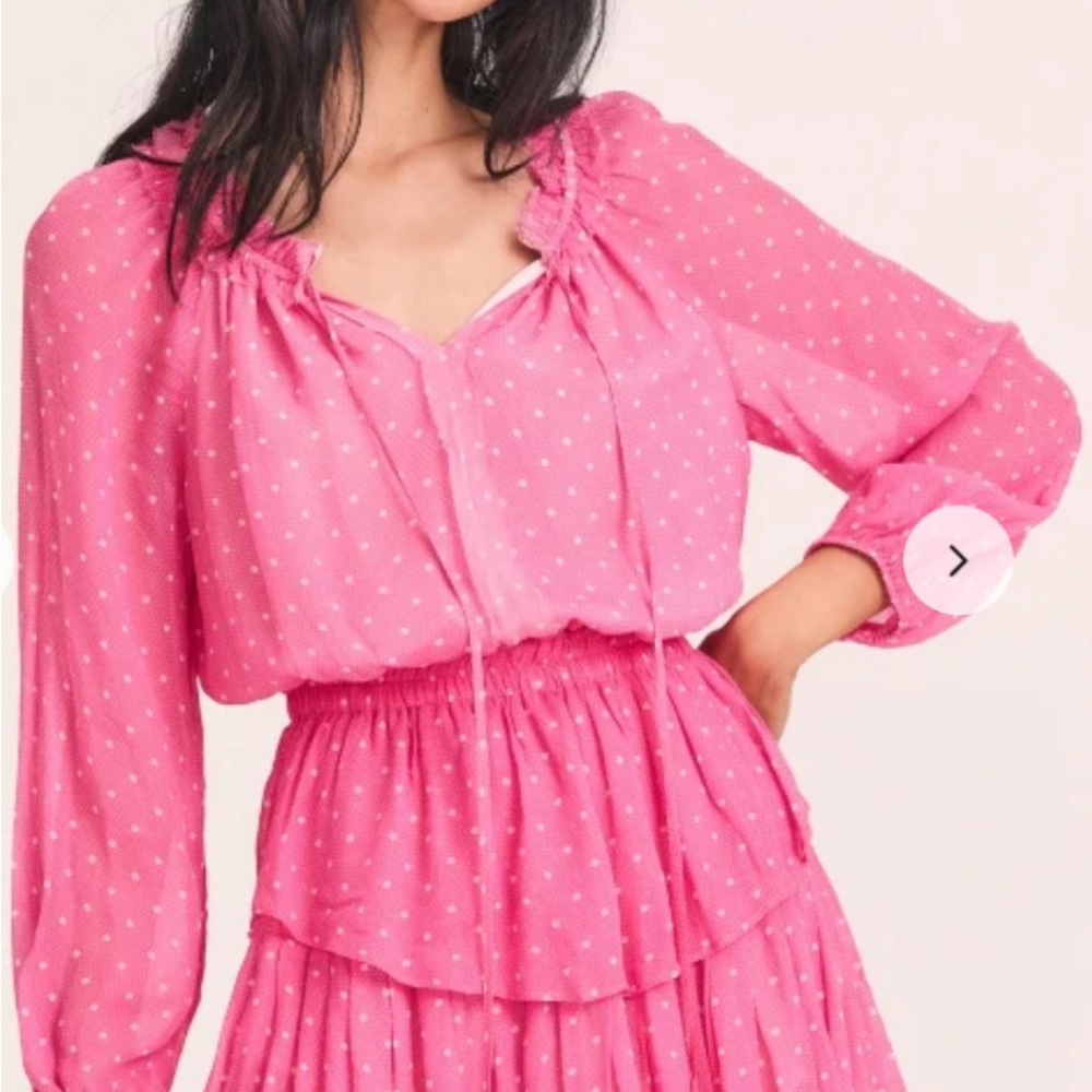 LoveShackFancy hot pink popover Polka Dot Dress